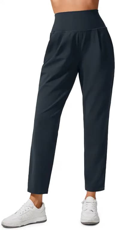 Butterlift Calças de ioga casuais com tornozelo para mulher 7/8 cónicas plissadas à frente para viagens de lazer com bolsos