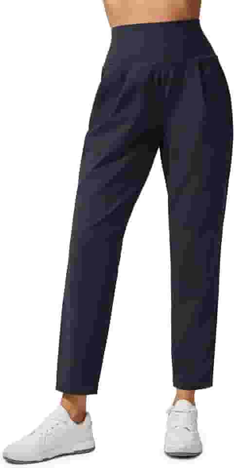 Butterlift Calças de ioga casuais com tornozelo para mulher 7/8 cónicas plissadas à frente para viagens de lazer com bolsos