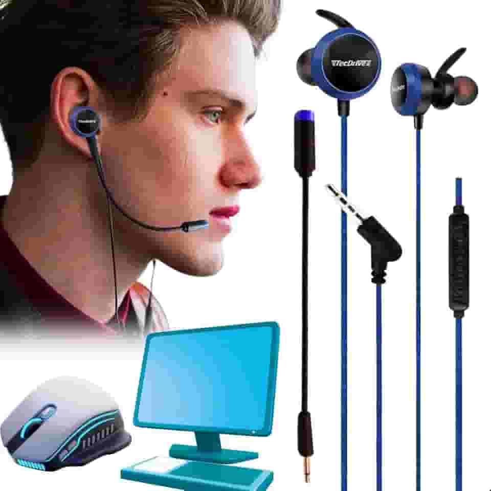 Fone de Ouvido Gamer in-ear Com Microfone Flexível Ajustável removível L26 Preto Aula Online EAD compatível com Celular Pc Console Notebook Jogos Online Musica Podcast