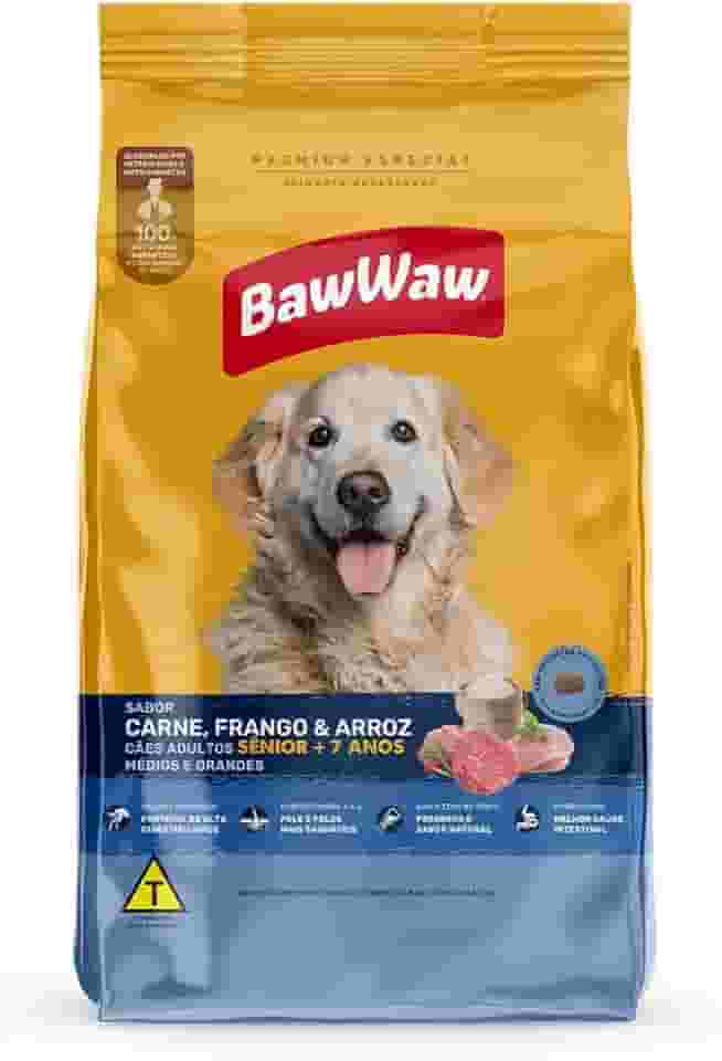 Ração Baw Waw para cães adultos Sênior médios e grandes sabor Carne, Frango e Arroz - 10.1kg
