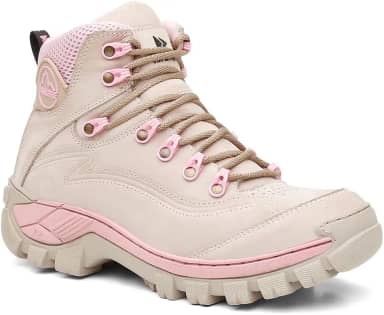 Bota Adventure Feminina Para Trilha Palmilha Gel Bege e Rosa N7