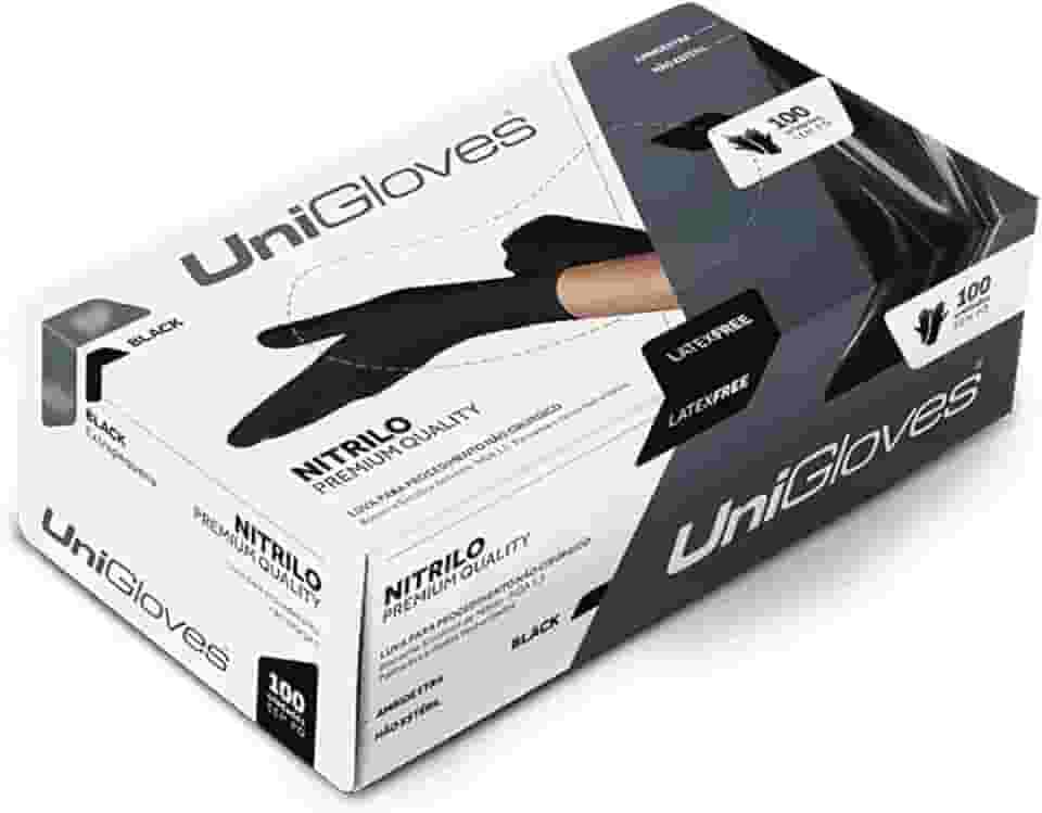 Caixa de Luvas Nitrílicas Preta Tamanho M (100 unid) Unigloves