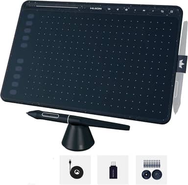 Mesa digitalizadora HUION HS611 Tablet gráfico com 10 teclas de atalho, 8 teclas multimídia Stylus sem bateria 8192 caneta pressão inclinação digital arte tablet para pintura, design esboço iniciante