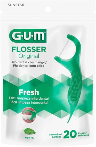 Flosser GUM Original, Fio Dental com haste, Sabor Menta, 20 unid., Gum, Verde, 20