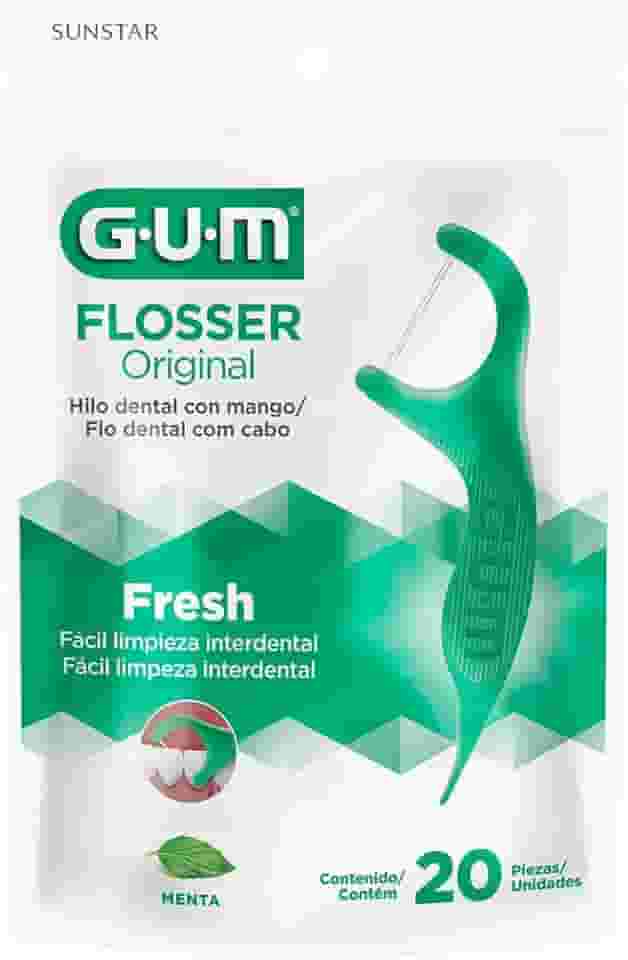 Flosser GUM Original, Fio Dental com haste, Sabor Menta, 20 unid., Gum, Verde, 20