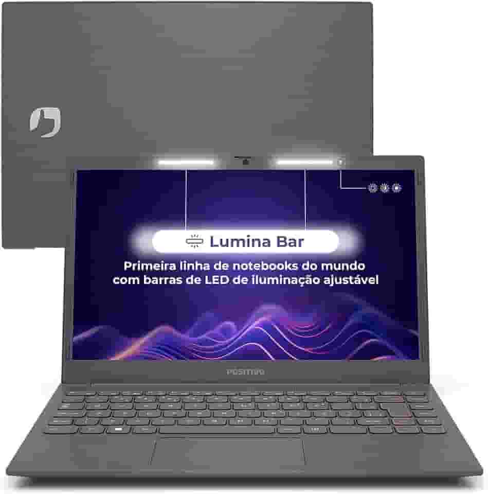 Notebook Positivo Vision C14 Lumina BAR Celeron 8GB RAM 256GB eMMC Tela 14 Polegadas HD Antirreflexo Linux Tecla Link – Cinza