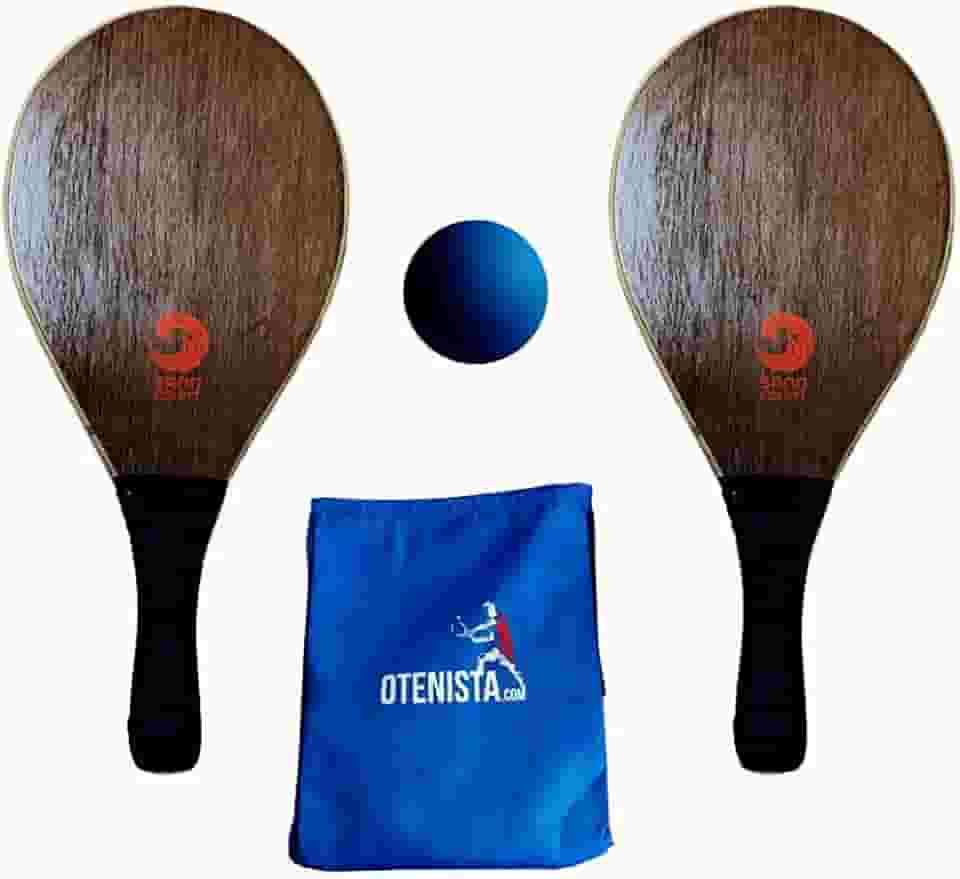Kit para jogar Frescobol com 2 Raquetes Madeira Oca Mais Bolsa Gymsek e Bola Cortesia