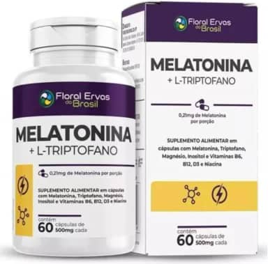 Melatonina + L Triptofano + Niacina + Vit B6 B12 D3 500mg Puro 60Cáps Floral Ervas