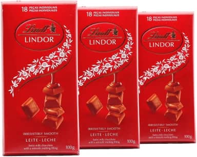 Chocolate Suíço ao Leite, Lindt Lindor, 3 Tabletes de 100g