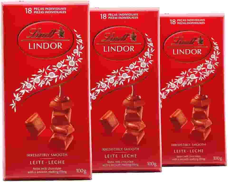 Chocolate Suíço ao Leite, Lindt Lindor, 3 Tabletes de 100g