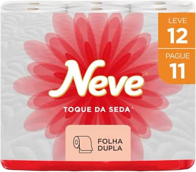 Neve Papel Higiênico Toque de Seda Folha Dupla, 30m, Leve 12 Pague 11 Rolos