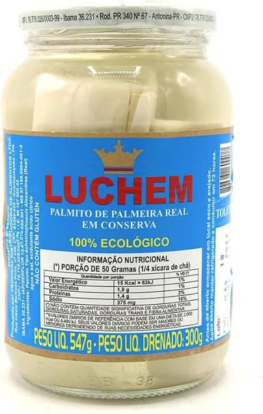 Palmito de Palmeira Real em Conserva 100% Ecológico Luchem 547g