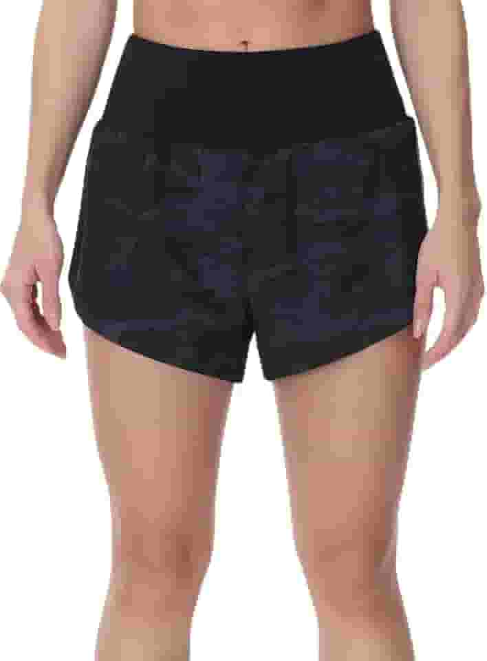 Shorts esportivos femininos de cintura alta com bolsos com zíper, forro de malha de secagem rápida, shorts de treino para corrida e caminhada, Camuflagem preta, G