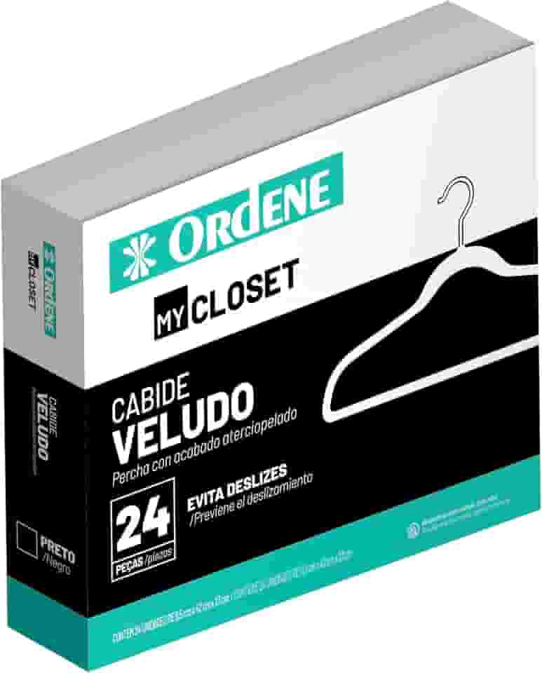 Ordene - Cabide de Veludo, Cor Preta, Caixa com 24 Peças, Linha My Close