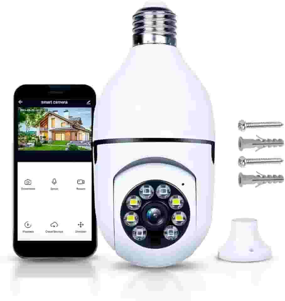 Câmera Lampada De Segurança Inteligente Ip Wifi Com Visão Noturna Vigilancia Interna Externa Giratoria Espiã 360º Cor Branco