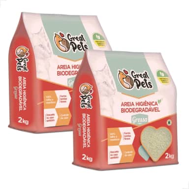 KIT 2 Areias Para Gatos Biodegradavel Mandioca Milho Fina Grossa 4kg (FINA)