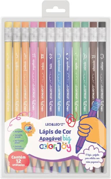 LÁPIS DE COR APAGÁVEL BIG COLORJOY - CAIXA C/ 12 CORES SEXTAVADO LEO&LEO