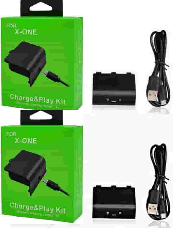 Kit 02 Bateria Recarregável Para Controle Joystick Compatível com Xbox One XBox S com Cabo Carregador Longo