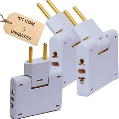 KIT 3 Adaptador Articulável Tomada 3 Saídas Benjamin de 10A até 250V Potência Máxima 2500W | Acabamento Branco ou Preto-Thee Brothers