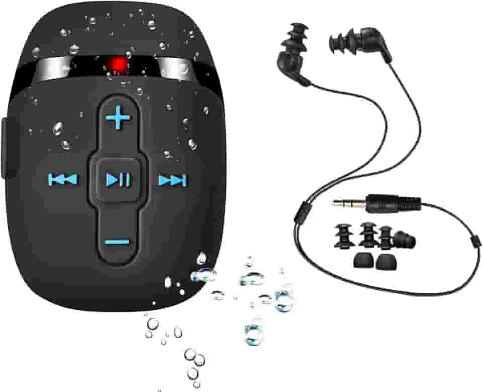Leitor de MP3 impermeável para natação e corrida, fones de ouvido subaquáticos com cabo curto, função aleatória