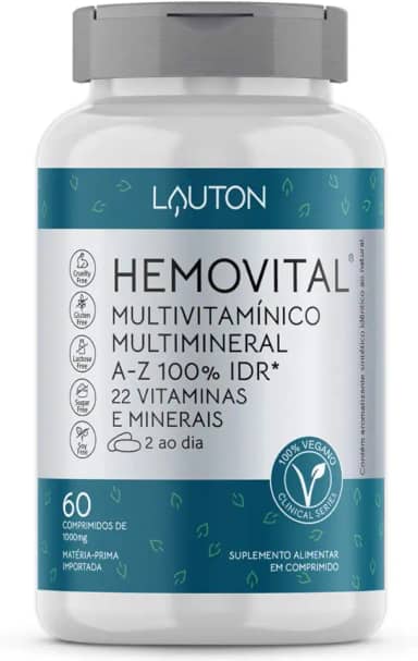 Hemovital Polivitaminico 22 vitaminas e minerais A Z 60 Tabs vegano - Lauton Nutrition…