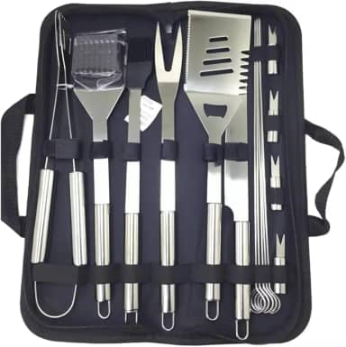 Kit Conjunto Profissional para Churrasco em Aço Inox com maleta 15 peças