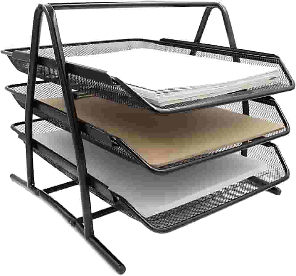 Organizador De Mesa Para Papel Documento Revista com 3 Bandejas Suporte para Documentos A4 Caixa de Correspondência Rack Aço Inox para Escritório Com Bandejas Deslizantes Preto