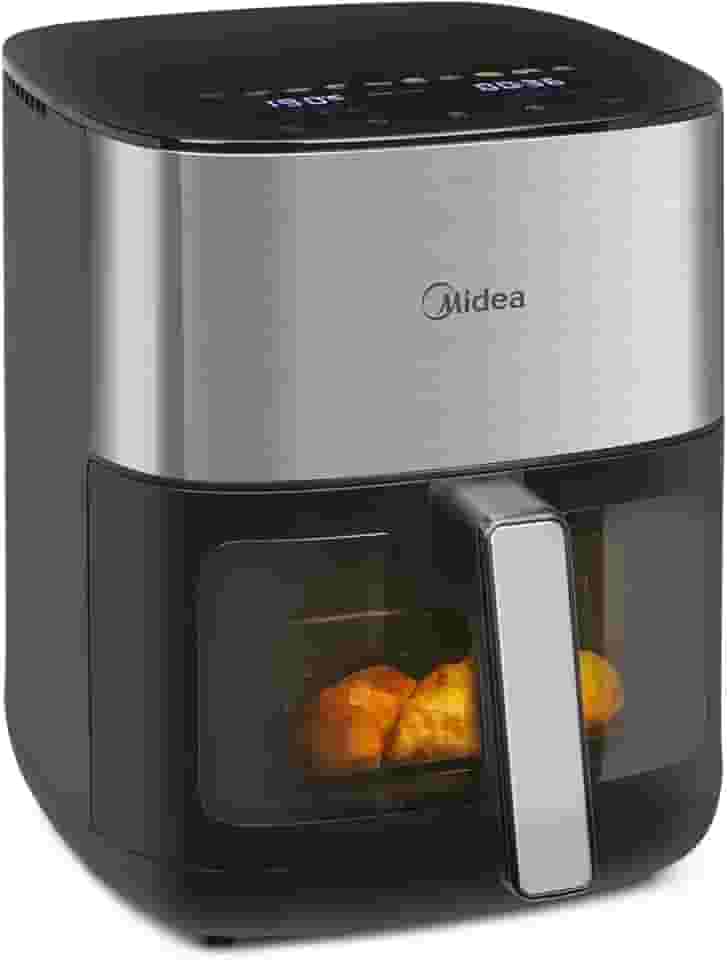 Midea Air Fryer Fritadeira 6L, 9 Menus Predefinidos, Tela de Toque LED, Desligamento Automático, Função IOT, 90% Menos Gordura, cesta Antiaderente e Prato Mais Crocante 127V/60Hz