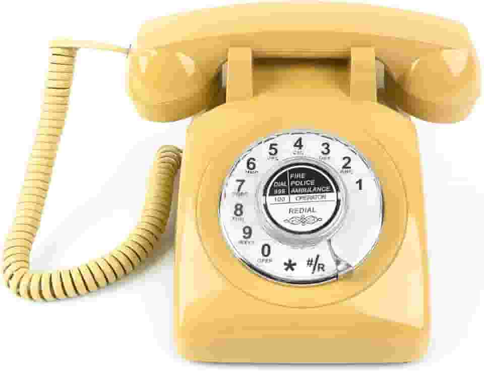 Telefone giratório, telefone vintage, telefones retrô para telefone fixo, telefone antigo com fio com função de discagem para casa, escritório, hotel, escola, amarelo