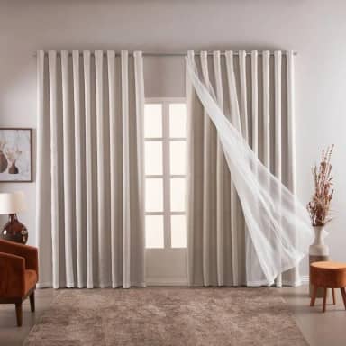 Cortina Blackout Luxo 6,00x2,70 com Voal Tecido Liso Grande Indicada para Varão de 3 até 4 metros (Bege)