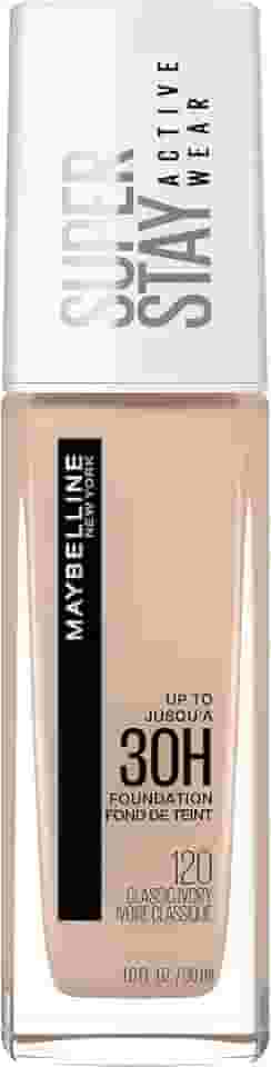 Maybelline NY Base Alta Cobertura Super Stay Active Wear Resistente ao Suor Alta Duração até 30h na Pele, Cor 120 Classic Ivory, 30ml