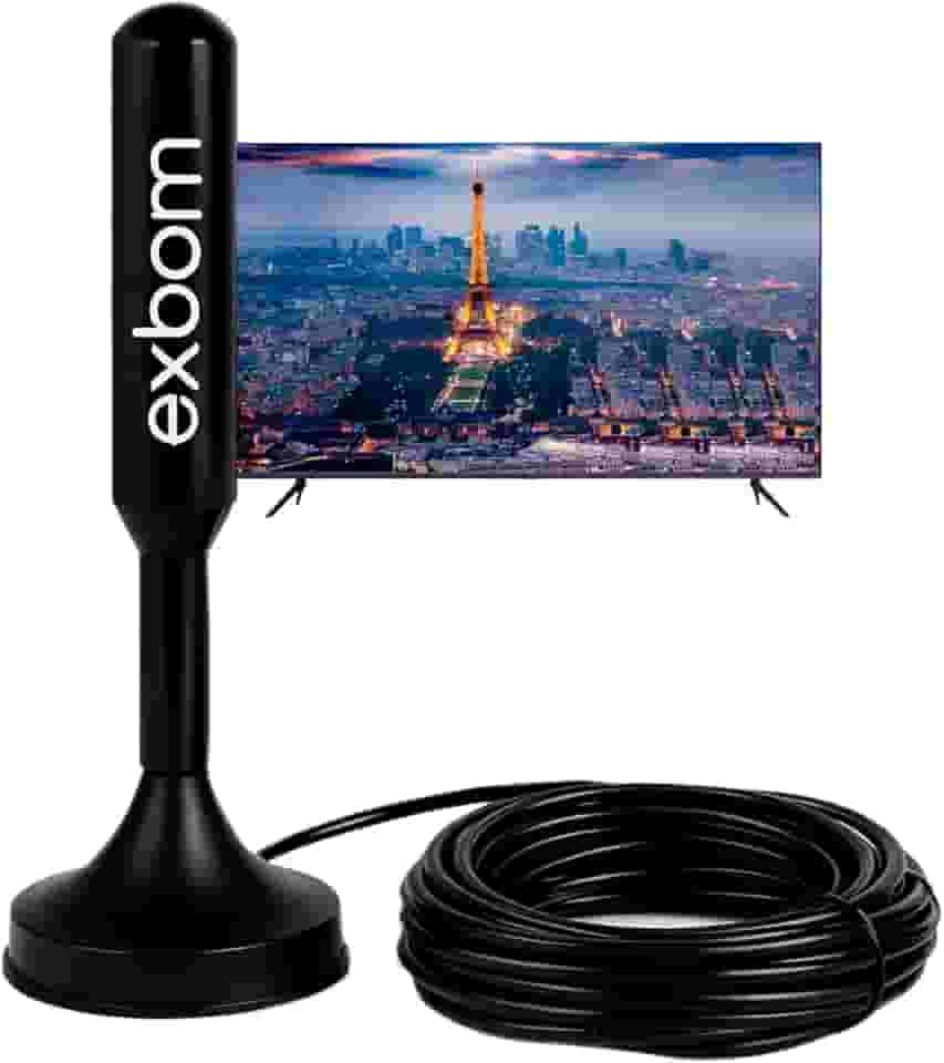 Antena TV Digital Amplificada HDTV/UHF/VHF Interna Externa FULL HD HDTV 4K Base Magnética Imã 4Dbi 5 metros