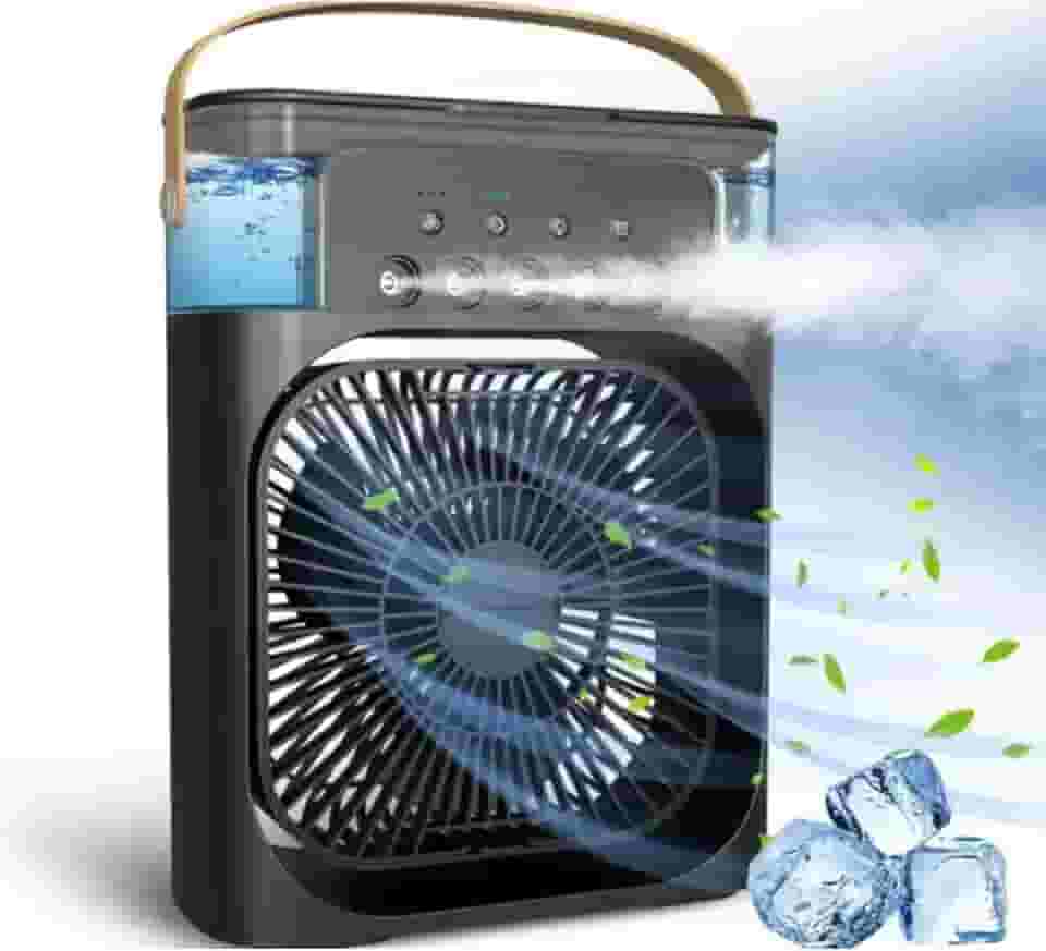 Mini Ar Condicionado Portátil USB Ventilador de Mesa Umidificador Climatizador de Ar Com Tanque de Água Gelo Luz de Led Bivolt 110v 220v (Preto)