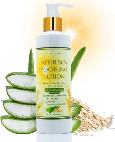 LatherGreen Loção Corporal Natural Pós-Sol com Aloe Vera e Aveia – Alívio para Queimaduras Solares e Hidratação Profunda, 8 onças