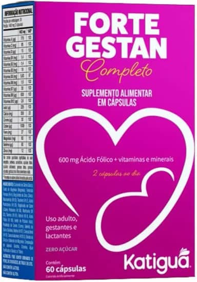 Katiguá, Fortegestan Pré-natal completo, com vitaminas e minerais, Sem sabor, Para mulheres, 60 Cápsulas rígidas • 30 doses, Rosa