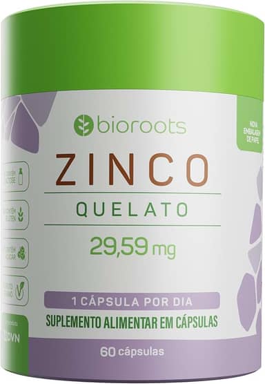 Zinco Quelato 30 mg 60 Cápsulas - Bioroots - Antioxidante e Imunidade