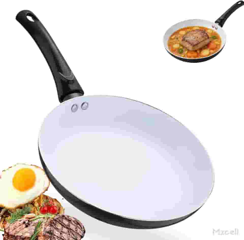 Frigideira Cerâmica Antiaderente Grande, 28cm, Cabo Ergonômico, Para Fogão a Gás e Elétrico, Cozimento Uniforme, Cozinha Saudável Não Usa Óleo