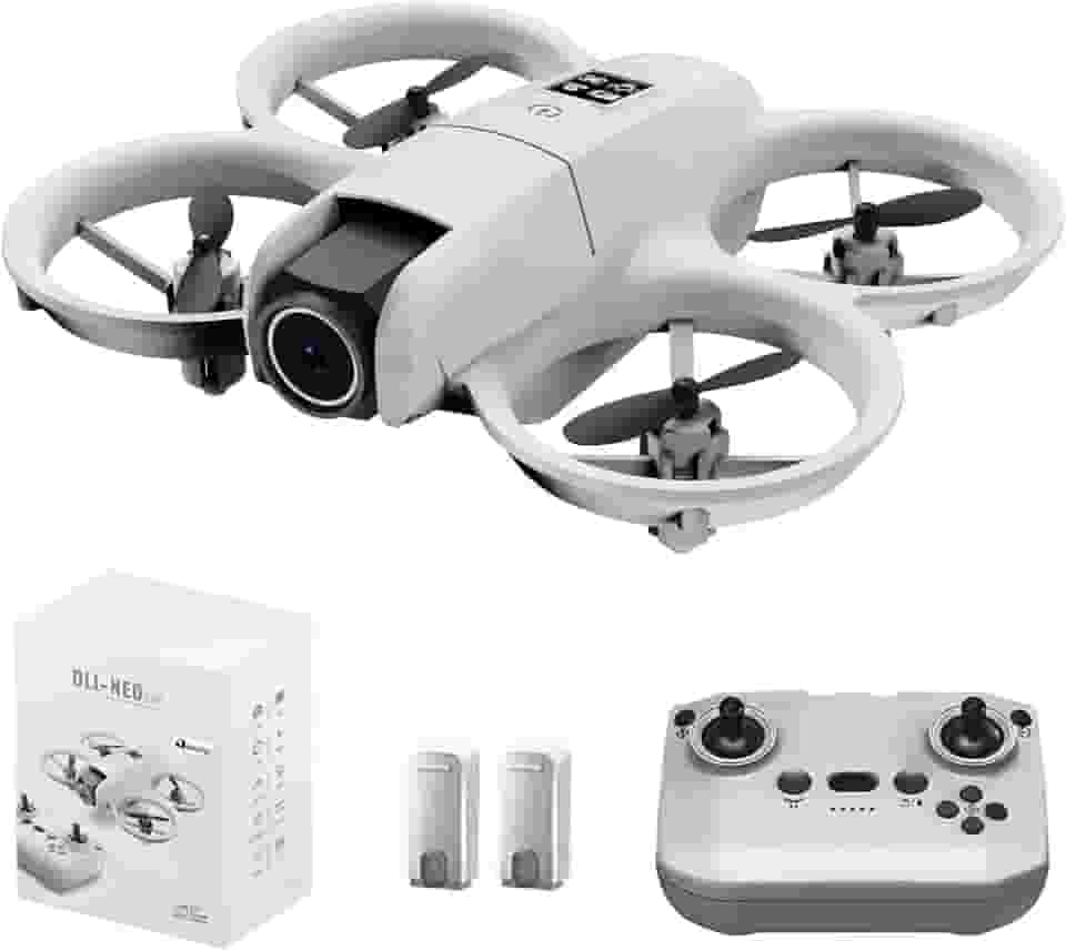 Drone DLI Neo com Câmera 4K para Crianças, Drone Mini a Controle Remoto com Função de Manutenção de Altitude e Modo Sem Cabeça, Auto-Rotação, Quadricóptero com Luz Azul, Proteção Completa das Hélices, 2 Baterias, 4 Hélices Substituíveis e Controle Remoto, Fácil de Voar, Brinquedo para Meninos e Meninas