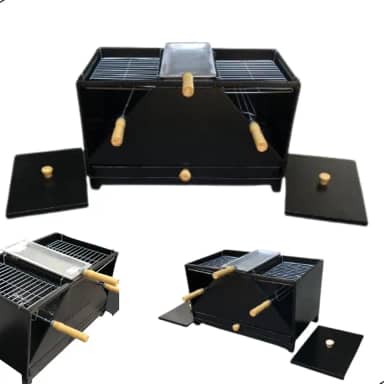 Churrasqueira Erta Mini Grelha e Espeto Giratório Apartamento e Bancada sem Fumaça Vulkania a Carvão