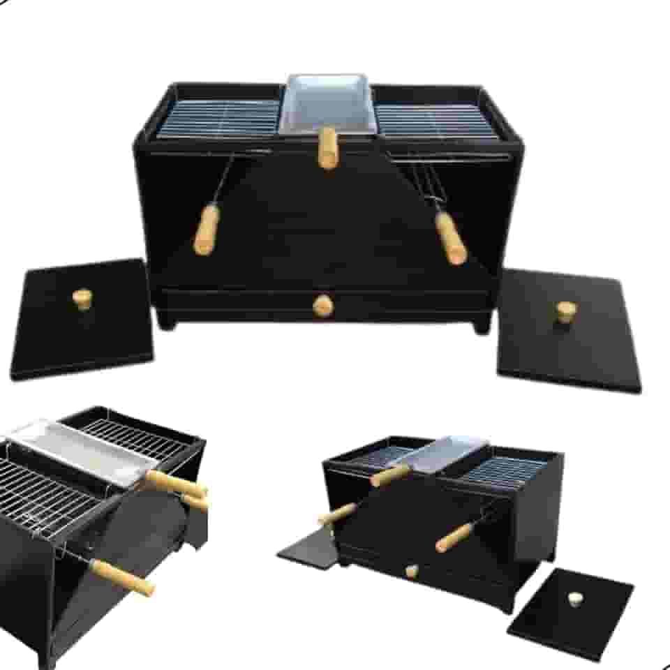 Churrasqueira Erta Mini Grelha e Espeto Giratório Apartamento e Bancada sem Fumaça Vulkania a Carvão