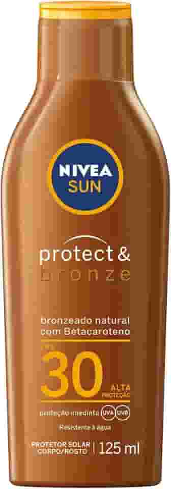 NIVEA SUN Protetor Solar Protect & Bronze FPS 30 125ml - Sua fórmula contém ativo pró-melanina, um ingrediente que estimula a produção de melanina da pele, promovendo um bronzeado bonito e saudável