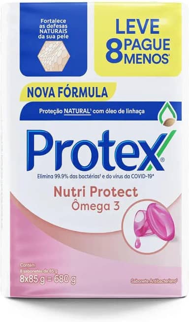 Sabonete em Barra Antibacteriano Protex Nutri Protect Ômega 3 8 un de 85g Promo Leve Mais Pague Menos