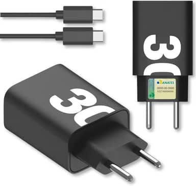 Kit Carregador Turbo 30w Com Cabo Tipo C USB-C Compatível Samsung Motorola Xiaomi Iphone 15 16 Com Todos Os Dispositivos Android