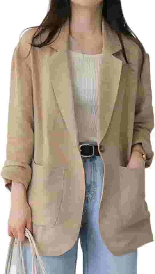 Blazer feminino de linho, lapela com um botão, manga comprida, leve, primavera, verão, elegante, terno de trabalho