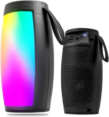 Caixinha de Som Bluetooth Portátil 10W – Potente, com Luz LED RGB, USB, Cartão Micro SD e Rádio FM