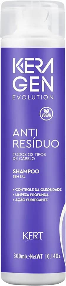 Keragen, Shampoo para cabelos, Anti resíduo, Para todos os tipos de cabelos, Sem sal, Evolution, 300ml, Roxo