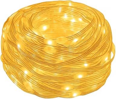 Cordão Pisca-Pisca LED 20 Metros Branco Quente à Prova d’Água – 8 Modos de Luz, Fio Flexível com Adaptador, Decoração Natalina para Árvores, Varandas e Jardins