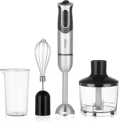 Mixer de Mão 3 em 1 Portátil KOOKIN 800W inox com 8 Velocidades Ajustáveis, Função Turbo e Lâminas 2 Afiadas + 2 Reforçadas em Aço Inox 304, Corpo em Inox e Fácil de Limpar