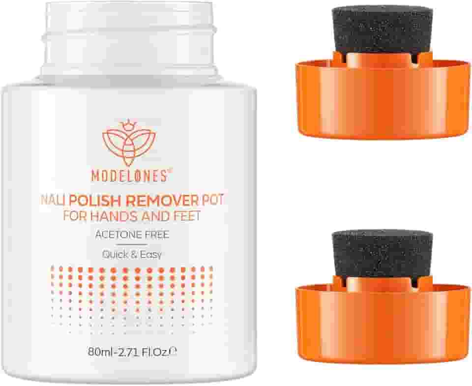 modelones Removedor De Esmalte Sem Acetona Modelones, Pote Com Óleo Jojoba E Tampa Esponja Extra, Fórmula Suave Para Remoção Unhas, Salão Beleza Arte Em Casa, 2,71 Fl Oz