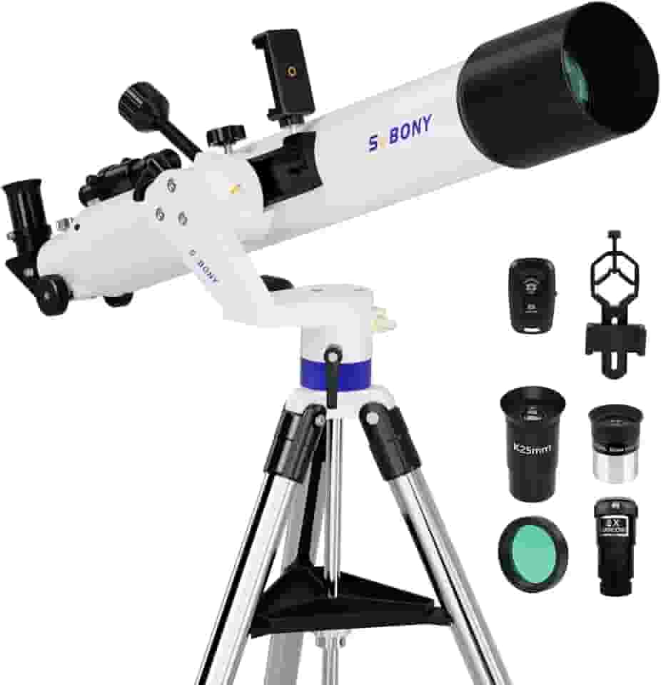 SVBONY Telescópio SV520 para adultos de alta potência, abertura de 90 mm, comprimento focal de 800 mm, telescópio refrator com suporte AZ, kit de telescópio para iniciantes com ocular PL10, K25, lente